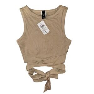 Windsor Natural Beige Ribbed Tie Waist Crop Top Sleeveless Size Small NWT